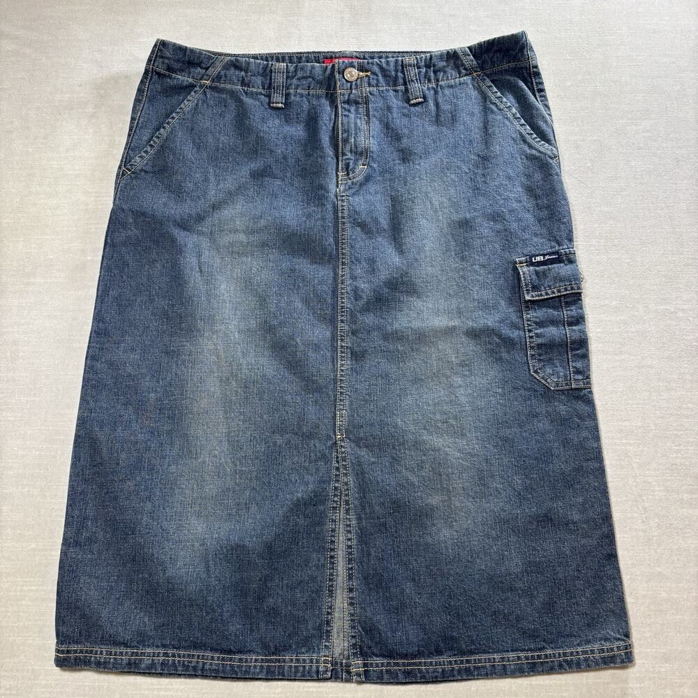 Unionbay Denim Skirt 15 Medium Wash Straight Cut Pocket‎ Y2K Classic Grunge